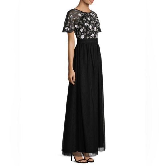 Aidan Mattox Beaded Sequin Floral Tulle Gown